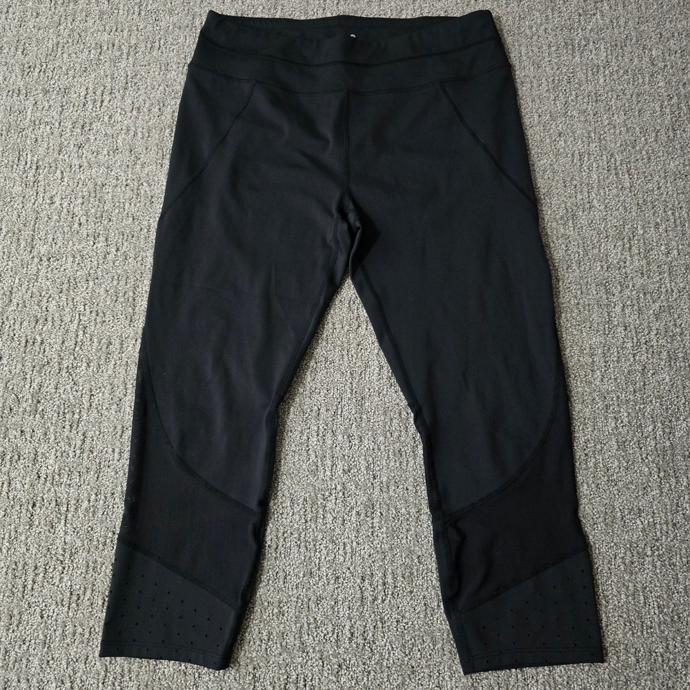 Athleta Black Mesh Crop Leggings Size L High Rise Workout Yoga‎ Running